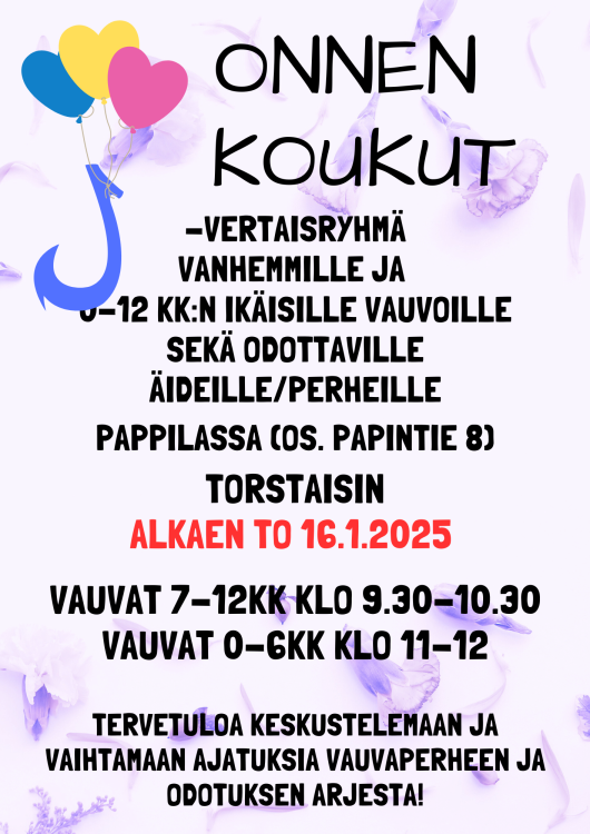 ONNEN KOUKUT 0-6KK VAUVAT VANHEMPINEEN, ODOTTAVAT ÄIDIT/PERHEET tietoa onnenkoukut ryhmästä