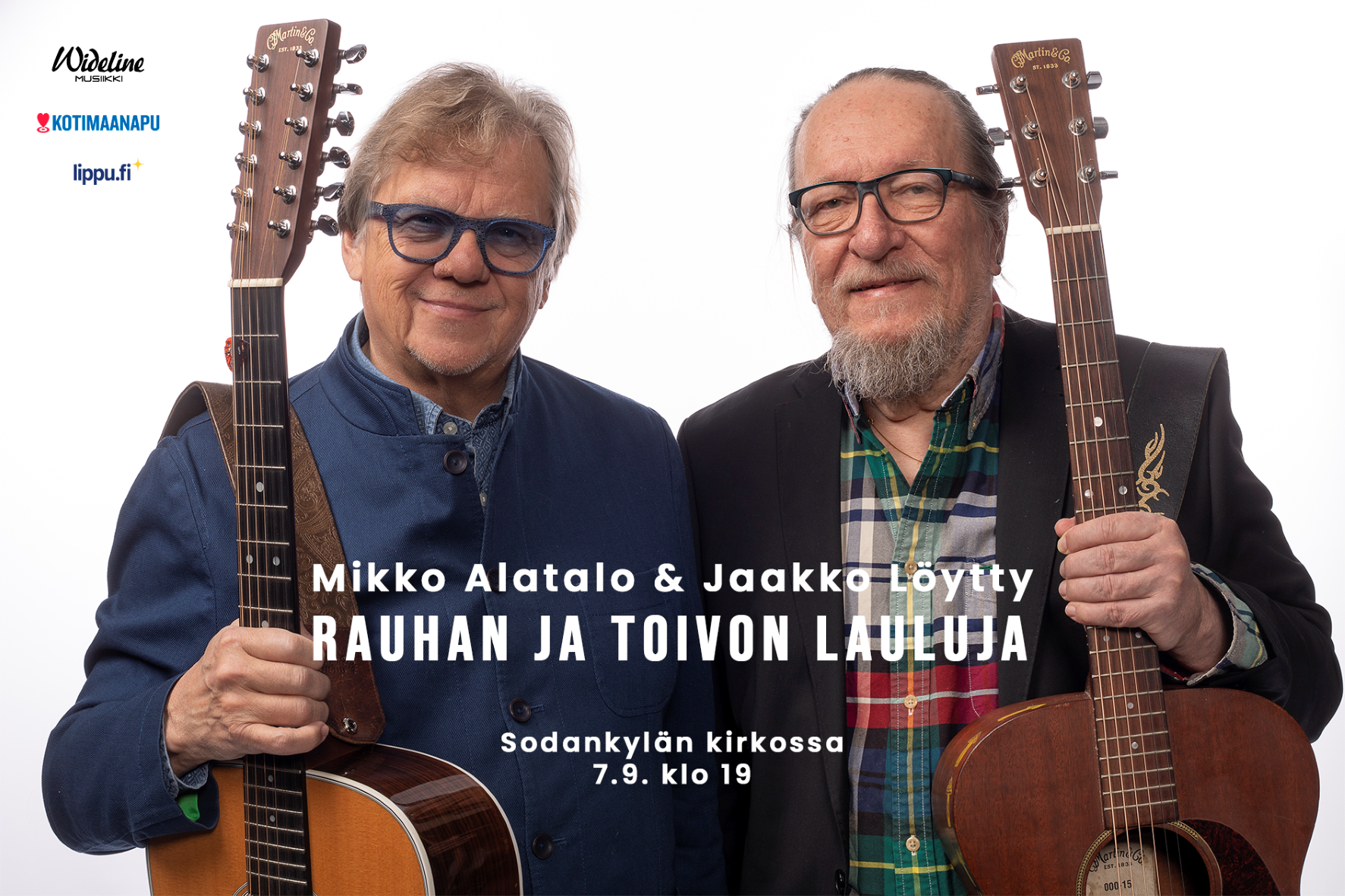 Mikko Alatalo ja Jaakko Löytty kitaroineen kirkkokonsertti kiertueen julisteessa